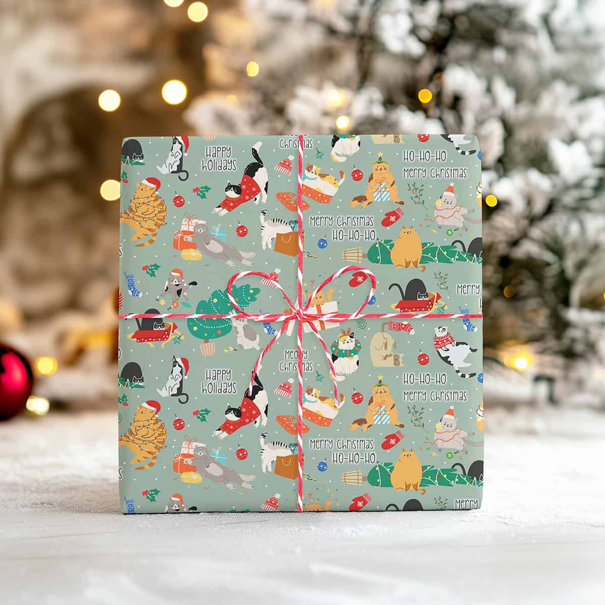 We Wish You A Meowy Green Christmas Wrapping Paper