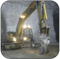 AQ-4 on CAT325 Scaling Underground Limestone Mine.