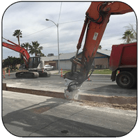 AQ4 and AQ3XL Trenching hard Caliche in Las Vegas.