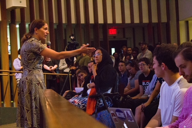 American University students and administration speak out at town hall addressing Confederate flag posters