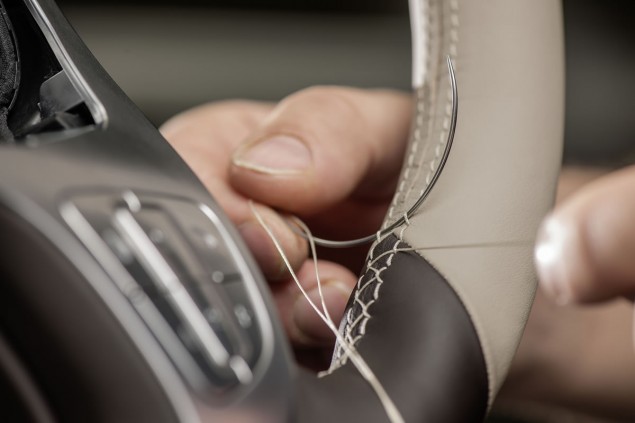Mercedes-Benz S-Class hand-finished elements. The steering wheel in the new S-Class is sewn by hand