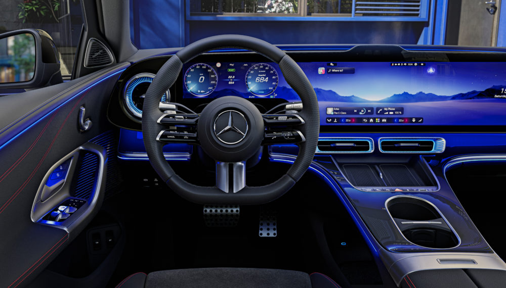 Interieur der neuen elektrischen Mercedes-Benz C-Klasse, 2026. Interior of the new electric Mercedes-Benz C-Class, 2026.