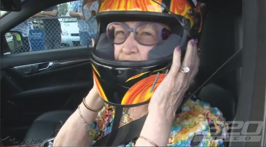 Mercedes C63 AMG Drag Race 60 year old woman