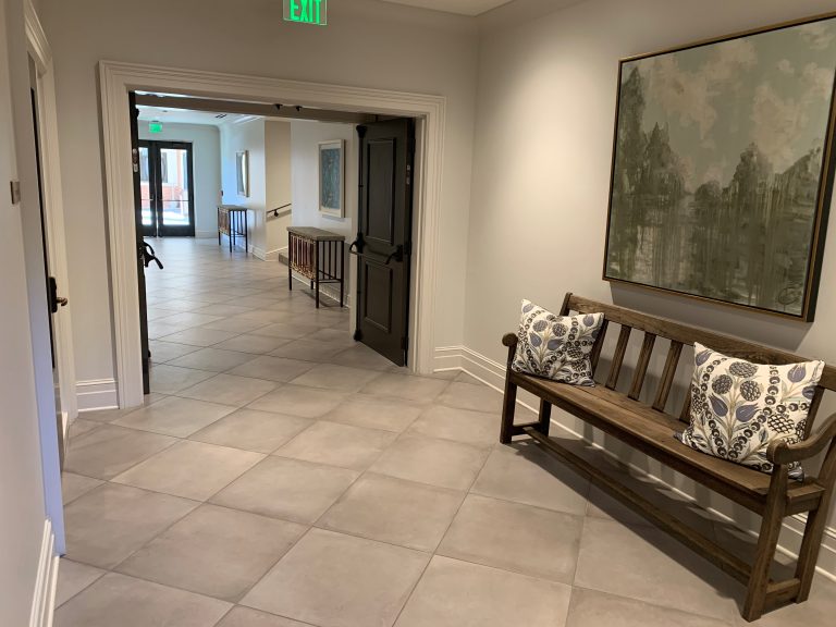 Downstairs outside of studio B and golf simulators