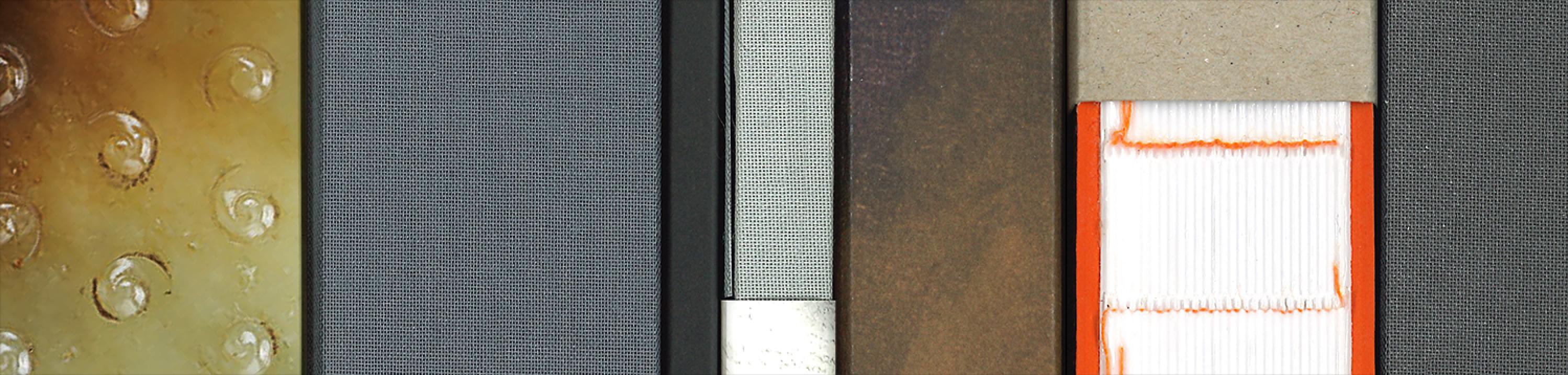 An abstract closeup of textures and details from a variety of museum catalogs.