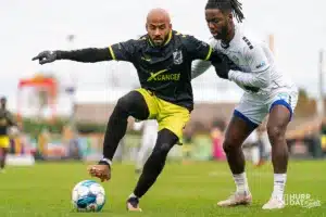 Union forward Dion Acoff fights for position during a play off game between the Charlotte and Omahai Omaha, NE on Saturday October 28th, 2023. . Photo by Eric Francis