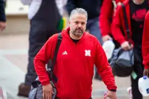 Nebraska Cornhuskers head coach Matt Rhule arrives at the stadium before taking on the Purdue Boilermakers during a college football game on Saturday, October 28, 2023, in Lincoln, Nebraska. Photo by John S. Peterson.