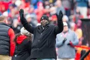 Nebraska Cornhusker legend Tommy Fraiser announced to the fans for being inducted in to the Hall of Fame during a college football game against the Purdue Boilermakers on Saturday, October 28, 2023, in Lincoln, Nebraska. Photo by John S. Peterson.