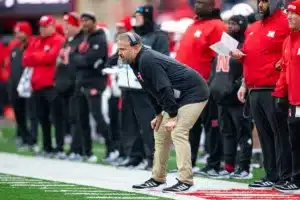 Nebraska Cornhuskers head coach Matt Rhule watches the action on the field against the Purdue Boilermakers in the third quarter during a college football game on Saturday, October 28, 2023, in Lincoln, Nebraska. Photo by John S. Peterson.