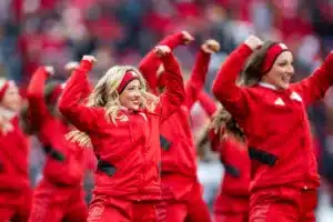 Nebraska Cornhusker Scarlets dance team perform during a college football game against the Purdue Boilermakers on Saturday, October 28, 2023, in Lincoln, Nebraska. Photo by John S. Peterson.