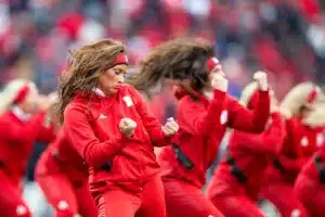 Nebraska Cornhusker Scarlets dance team perform during a college football game against the Purdue Boilermakers on Saturday, October 28, 2023, in Lincoln, Nebraska. Photo by John S. Peterson.