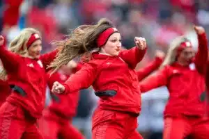 Nebraska Cornhusker Scarlets dance team perform during a college football game against the Purdue Boilermakers on Saturday, October 28, 2023, in Lincoln, Nebraska. Photo by John S. Peterson.