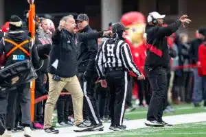 Nebraska Cornhuskers head coach Matt Rhule reacts to the action on the field against the Purdue Boilermakers in the third quarter during a college football game on Saturday, October 28, 2023, in Lincoln, Nebraska. Photo by John S. Peterson.