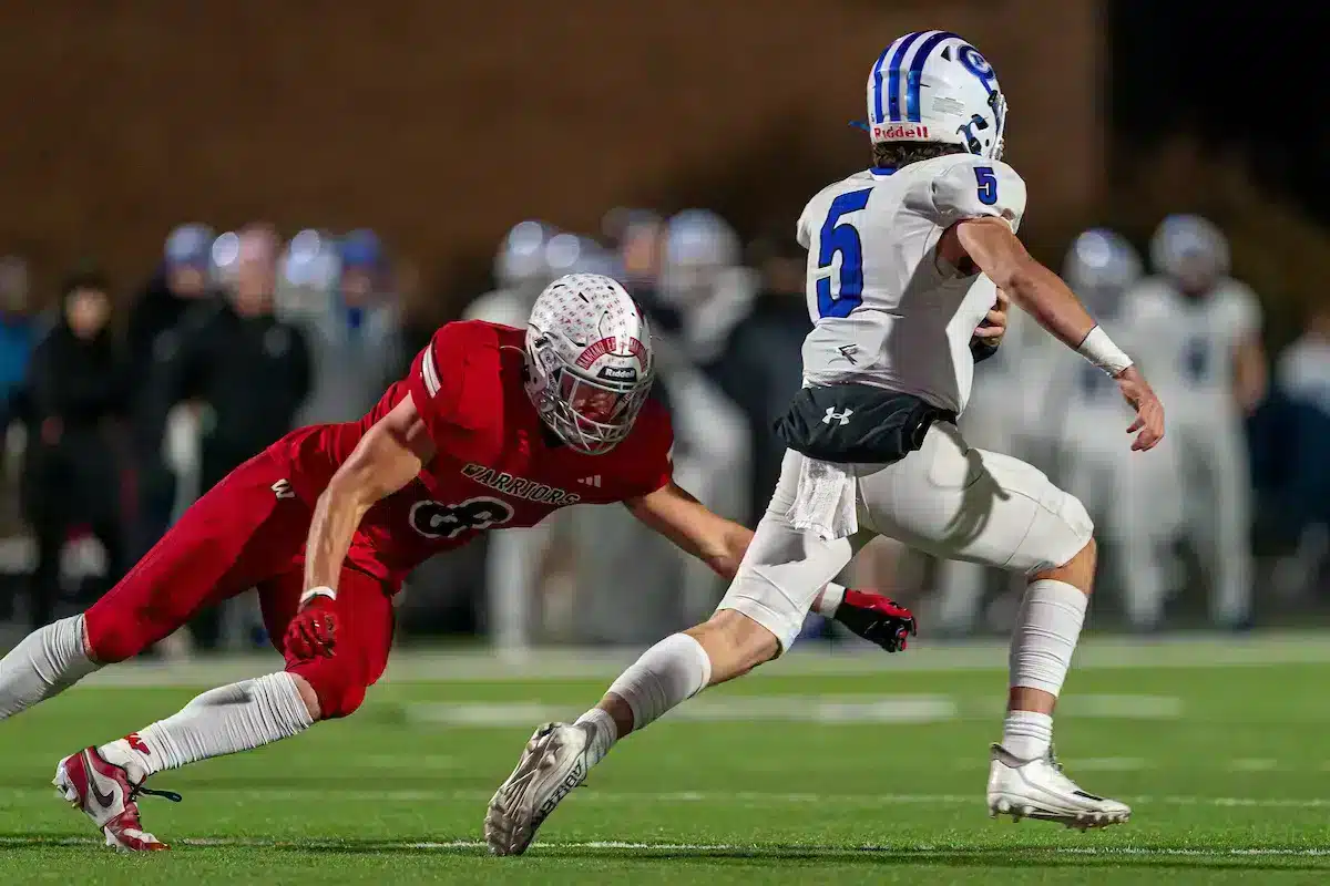 Westside Higih School Christian Jones (8) during a play off game between the Cheighton Prep and Westside Higih School in Omaha, NE on Friday October 27th, 2023. Westside Higih School defeated Creighton Prep 54-6. Photo by Eric Francis