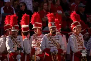 Nebraska Cornhuskers band await their chance to perform during a game between the Northwestern Wildcats and the Nebraska Cornhuskers in Lincoln, NE on Thursday October 21st, 2023. Photo by Eric Francis