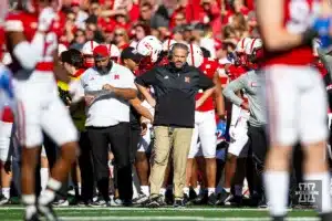 Nebraska Cornhuskers head coach Matt Rhule watches the action on the field against the Northwestern Wildcats during a college football game on Saturday, October 21, 2023, in Lincoln, Nebraska. Photo by John S. Peterson.
