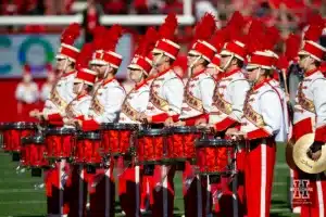 Nebraska Cornhusker drumline on the field for the pre-game show before Nebraska takes on Northwestern during a college football game on Saturday, October 21, 2023, in Lincoln, Nebraska. Photo by John S. Peterson.