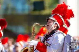 Nebraska Cornhusker marching band warm-up before Nebraska takes on Northwestern during a college football game on Saturday, October 21, 2023, in Lincoln, Nebraska. Photo by John S. Peterson.