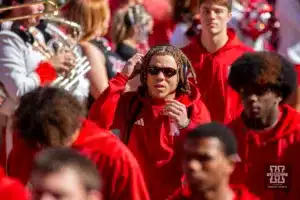 Nebraska Cornhuskers Billy Kemp IV walks to the stadium in the Unity Walk before taking on the Northwestern Wildcats during a college football game on Saturday, October 21, 2023, in Lincoln, Nebraska. Photo by John S. Peterson.