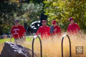 Nebraska Cornhusker fans make their way to Memorial Stadium to watch the game against Northwestern during a college football game on Saturday, October 21, 2023, in Lincoln, Nebraska. Photo by John S. Peterson.
