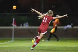 Nebraska Cornhuskers Sadie Waite (11) scores a goal against Purdue Boilermakers Charlotte Cyr (1) in the second half during a college soccer game on Thursday, October 19, 2023, in Lincoln, Nebraska. Photo by John S. Peterson.