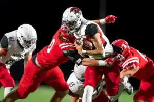 Westside High School quarterback Anthony Rezac (5) runs for a first down during a game between the Millard South and Omaha Westside in Omaha, NE on Sunday October 13th, 2023. Photo by Eric Francis