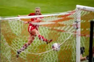 Nebraska Cornhuskers Eleanor Dale (9) takes a shot against the Maryland Terrapins in the second half during a college soccer match Thursday, October 12, 2023, in Lincoln, Neb. Photo by John S. Peterson.
