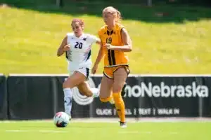 University of Nebraska Omaha Marissa Gohr (20) during a game between against Wyoming Sunday in Omaha, Nebraska August 27, 2023.  Photo by Eric Francis