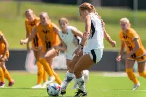 University of Nebraska Omaha Sophia Green (10) during a game between against Wyoming Sunday in Omaha, Nebraska August 27, 2023.  Photo by Eric Francis