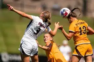University of Nebraska Omaha Cece Behrens (3) during a game between against Wyoming Sunday in Omaha, Nebraska August 27, 2023.  Photo by Eric Francis