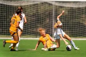 University of Nebraska Omaha Grace Ostergaard (5) during a game between against Wyoming Sunday in Omaha, Nebraska August 27, 2023.  Photo by Eric Francis