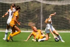 University of Nebraska Omaha Grace Ostergaard (5) during a game between against Wyoming Sunday in Omaha, Nebraska August 27, 2023.  Photo by Eric Francis