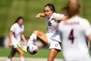 University of Nebraska Omaha Alyssa Kellar (12) during a game between against Wyoming Sunday in Omaha, Nebraska August 27, 2023.  Photo by Eric Francis