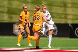 University of Nebraska Omaha Meg Nemnich (22) during a game between against Wyoming Sunday in Omaha, Nebraska August 27, 2023.  Photo by Eric Francis
