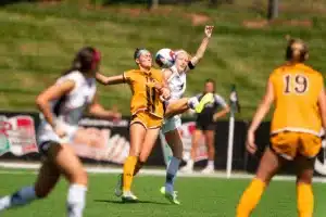 University of Nebraska Omaha Grace Ostergaard (5) during a game between against Wyoming Sunday in Omaha, Nebraska August 27, 2023.  Photo by Eric Francis