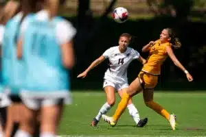University of Nebraska Omaha Grace Bartlam (14) during a game between against Wyoming Sunday in Omaha, Nebraska August 27, 2023.  Photo by Eric Francis