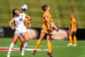 University of Nebraska Omaha Marissa Gohr (20) during a game between against Wyoming Sunday in Omaha, Nebraska August 27, 2023.  Photo by Eric Francis