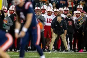 Nebraska Cornhuskers head coach Matt Rhule watches the action on the field against the Illinois Fighting Illini in the first half during a college football game in Lincoln, Nebraska, Friday, October 6, 2023. Photo by John Peterson.