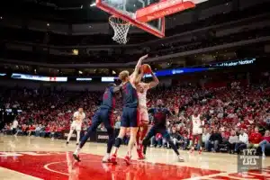 … during the college basketball game on Wednesday November 22, 2023, in Lincoln, Neb. Photo by John S. Peterson.