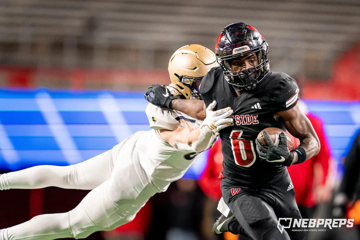 EF231121_FB_ESHSvWHS_logo_1068.JPG Westside Higih School running back Jahmez Ross (6) during a Class A State Championship[ game between Elkhorn South High School and Omaha Westside High School in Lincoln, NE on Tuesday November 21st, 2023. Westside defeated Elkhorn South 56-0. Photo by Eric Francis