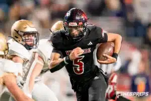 Westside Higih School quarterback Anthony Rezac (5) during a Class A State Championship[ game between Elkhorn South High School and Omaha Westside High School in Lincoln, NE on Tuesday November 21st, 2023. Westside defeated Elkhorn South 56-0. Photo by Eric Francis