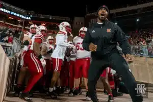 Nebraska Cornhuskers take the field during a game between the Wisconsin Badgers and the the Nebraska Cornhuskers in Madison, WI on Saturday November 18th, 2023. Photo by Eric Francis