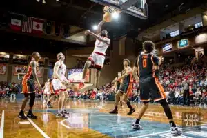 … during the basketball game on Saturday, November 18, 2023, in Sioux Falls, South Dakota. Photo by John S. Peterson.