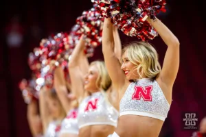 Nebraska Cornhuskers Scarlets perfrom at a break in the action during the basketball game against the Alcorn State Lady Braves on Tuesday, November 14, 2023, in Lincoln, Nebraska. Photo by John S. Peterson.