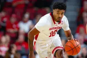 Nebraska Cornhusker guard Jamarques Lawrence (10) dribbles the ball against the Florida A