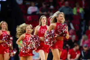 Nebraska Cornhusker Scarlets dance team takes the court at a break in the action against the Florida A