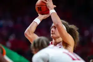 Nebraska Cornhusker forward Josiah Allick (53) makes a free throw against the Florida A