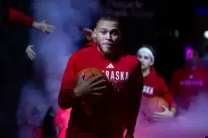 Nebraska Cornhusker guard C.J. Wilcher (0) leads the team onto the court before taking on Florida A