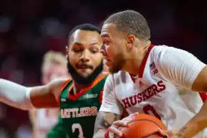Nebraska Cornhusker guard C.J. Wilcher (0) drives to the basket against Florida A