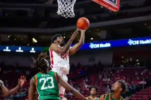 Nebraska Cornhusker guard Jeffrey Grace III (24) makes a layup in the second half against the Florida A